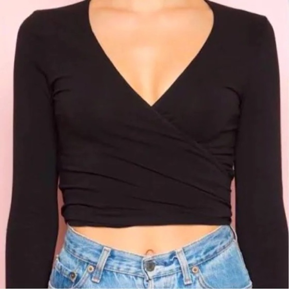 Brandy Melville Black Wrap Crop Top